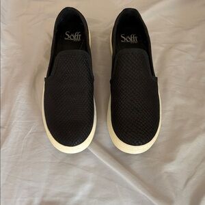 Sofft Black Leather Slip-On Sneakers